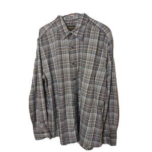 Eddie Bauer Men's L Blue Plaid Button Down Long Sleeve Shirt Size XL 100% Cotton